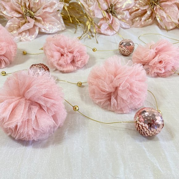 Merry Christmas Gold Blush Pink Tulle Tree Garland New 6' New - Picture 4 of 6